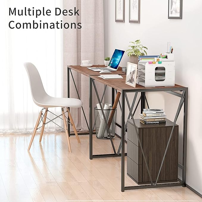 NWCD3D Folding Computer Desk, Brown - LeafyLoom