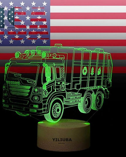 Garbage Truck Car Gift Night Lights for Kids 3D Lamp LED Desk Lamps for Boys Decor Bedroom Room USB plugs 7 Color Gradual Changing Truck Light or Birthday Xmas Party Festival Decor Children Gifts - LeafyLoom