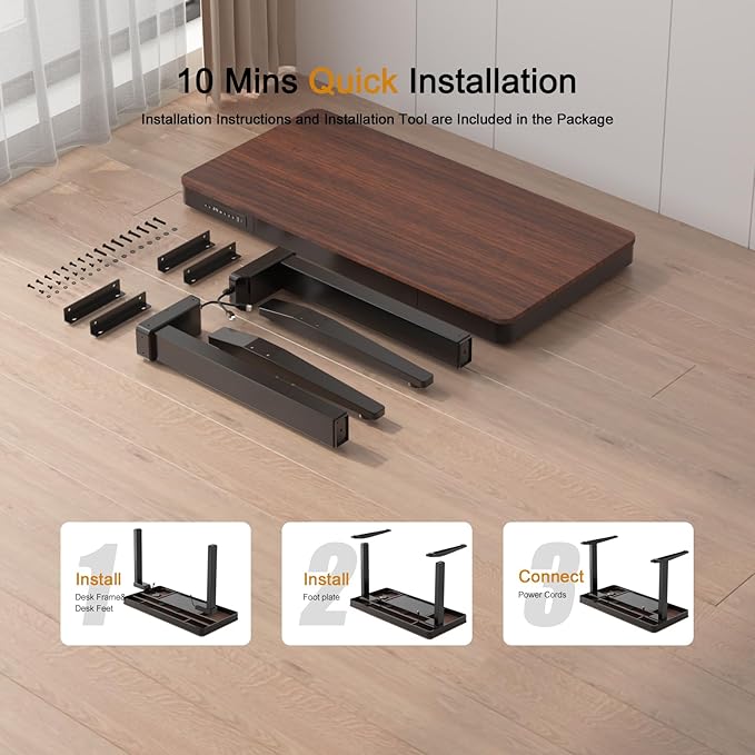 Standing Desk with Drawer and Wireless Charging,48x24 inch Dual Motor Electric Standing Desk,Stand Up Desk with Whole-Piece Desktop(Black Oval Legs+Rustic Brown Top) - LeafyLoom