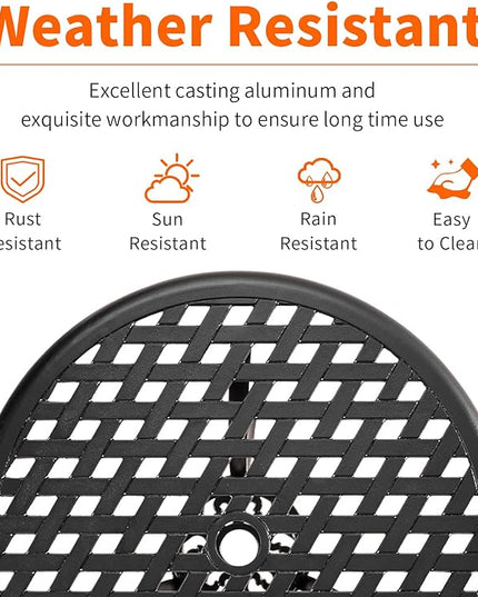 Bistro Set 3 Piece Outdoor,Cast Aluminum Outdoor Bistro Set,All Weather Bistro Table and Chairs Set of 2 with 1.97" Umbrella Hole,Patio Bistro Sets for Garden(Woven Black) - LeafyLoom