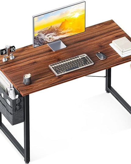 ODK Computer Desk, 40 Inch Small Study Desk, Office Desk with Storage, Work Table with Headphone Hook for Small Space Home Office, Deep Brown - LeafyLoom