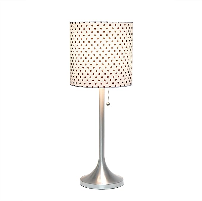 Simple Designs LT1076-BND Tapered Fabric Drum Shade Table Lamp, Brushed Nickel and Polka Dot - LeafyLoom