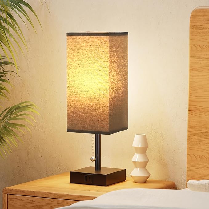 aooshine Table Lamps Set of 2 - Black, USB A and USB C Charging, Pull Chain Control, Bulb NOT Included, Small - LeafyLoom