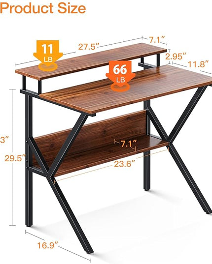 ODK Small Desk, 27.5 Inch Small Computer Desk for Small Spaces, Compact Desk with Storage, Tiny Desk Study Desk with Monitor Stand for Home Office, Espresso - LeafyLoom