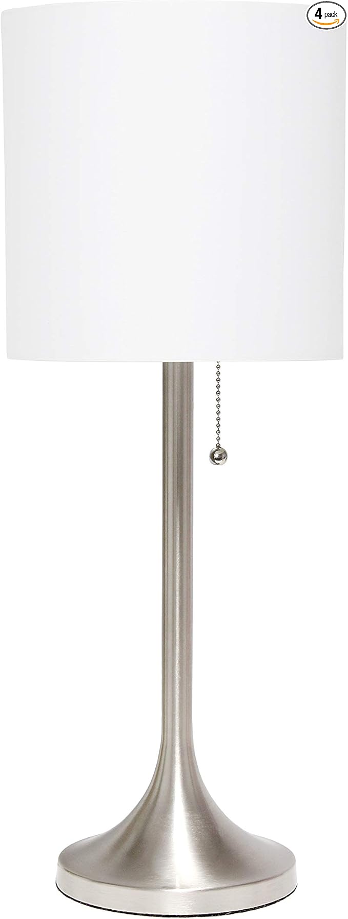 Simple Designs LT1076-BNW Tapered Fabric Drum Shade Table Lamp, Brushed Nickel and White - (Pack of 4) - LeafyLoom