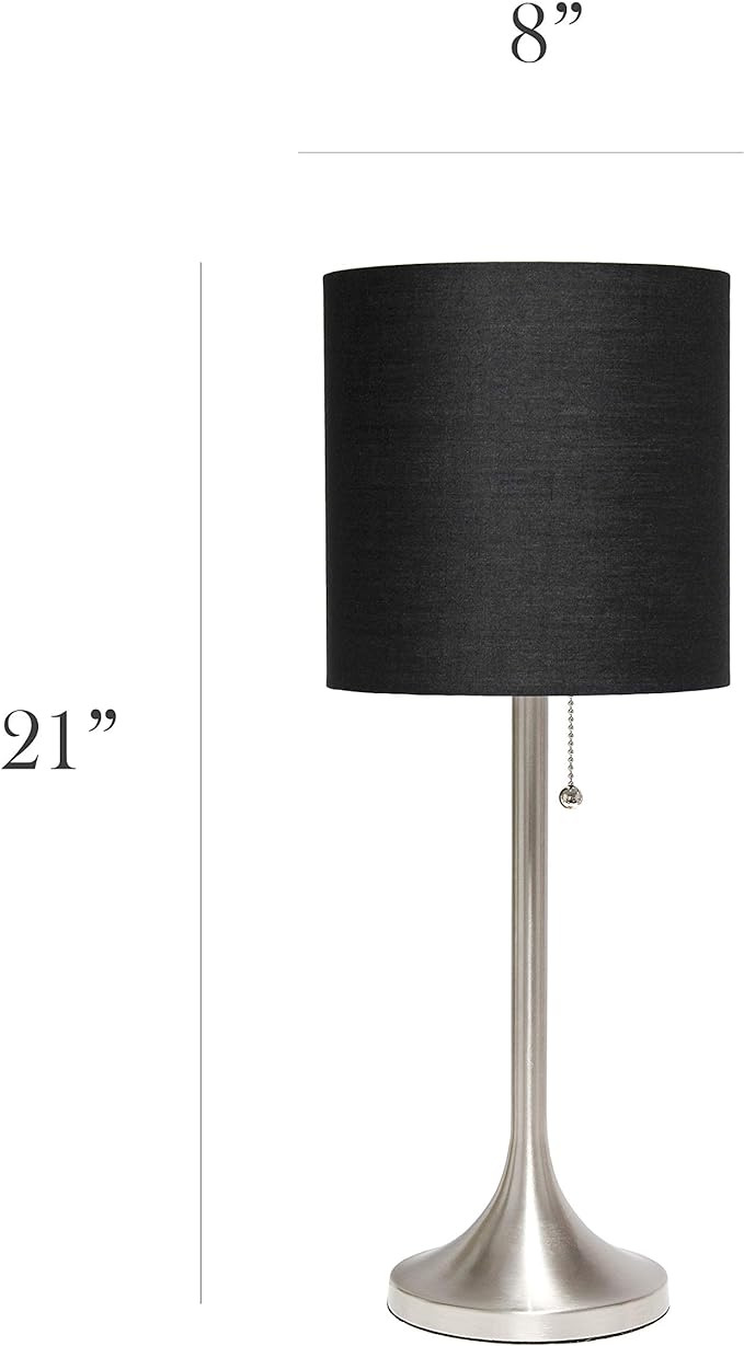 Simple Designs LT1076-BNB Tapered Fabric Drum Shade Table Lamp, Brushed Nickel and Black - LeafyLoom