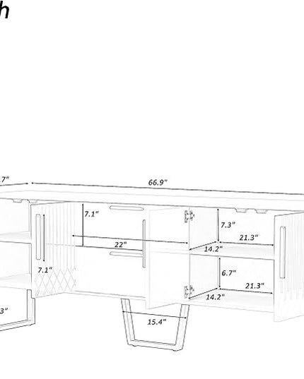 67" TV Stand with 2 Drawers and Cabinets, Modern Television Stands with Metal Legs and Handles for TVs up to 75 Inches, TV Console Table for Living room, White - LeafyLoom