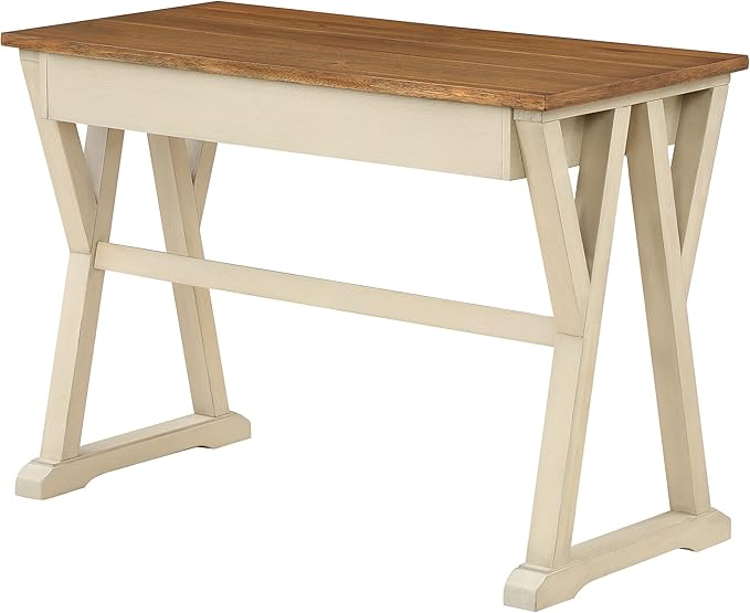 OSP Home Furnishings Jericho Rustic 42 Inch Writing Desk with 2 Drawers and Burnished Decorative Hardware, Antique White - LeafyLoom
