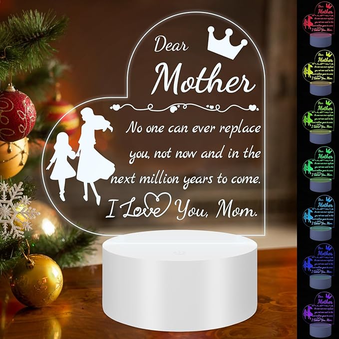 Mom Gift from Daughter Son, Unique Birthday Thanksgiving Christmas Gifts for Mom, Personalized Engraved Acrylic Night Light Mom Gift, Mothers Day Gift Ideas - LeafyLoom