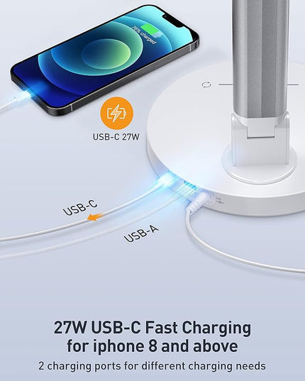 Desk Lamp, Dimmable Desk Light with USB Charging Port, Led Desk Lamp with 10 Brightness Levels & 5 Color Temperature, Touch Control, Adjustable Arm, Eye-Caring for Home Office Bedroom Reading - LeafyLoom