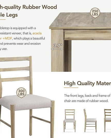 7 Piece Modern Wooden Dining Set, Include Multifunctional Extendable Table with 12” Leaf and 2 Drawers & 6 Soft Cushion Chairs, for Diningroom, Living Room, Natural+Beige - LeafyLoom