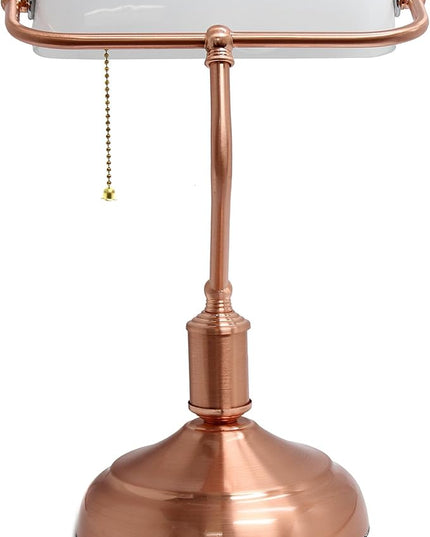 Simple Designs LT3216-RGD Executive Banker's Desk Lamp with White Glass Shade, Rose Gold - LeafyLoom