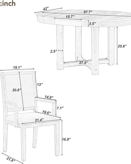 RITSU Farmhouse 5 Piece Dining Set, Included Round Extendable Wooden Table and 4 Upholstered Chairs, Retro Adjustable Dinette Furniture for Kitchen Living Room, Brown+White - LeafyLoom
