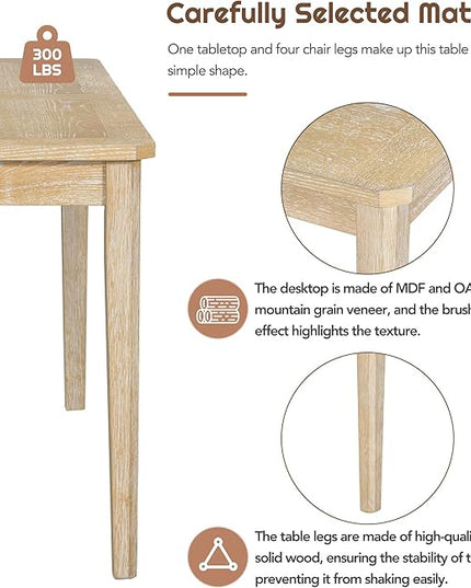 6-Piece Retro Dining Set, Minimalist Rectangular Table and 4 Upholstered Chairs & 1 Bench with a Shelf for Kitchen Living Room, Natural Wood Wash, 60" L x 43" W x 30" H - LeafyLoom