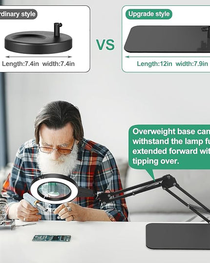 5X & 10X Magnifying Glass with Light and Stand, NAKOOS 2-in-1 Magnifying Lamp with Clamp, 3 Color Modes Touch Control Stepless Dimmable Magnifiers with Stand for Soldering DIY and Close Work - LeafyLoom