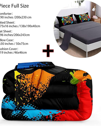 6 Pieces Gamer Comforter Set for Boys Gaming Bedding Set Full Size,Video Game Controller Comforter for Boys Kids Adult 3D Gamepad Microfiber Bedding Sets 6 Pieces Bed in A Bag Sets30019,Full - LeafyLoom