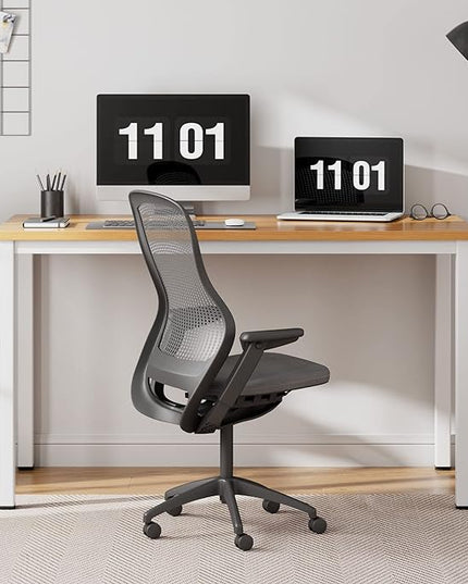Need Computer Desk, 47 inch Home Office Desk, Modern Simple Style Home Office Gaming Desk, Basic Writing Table for Study Student, White Metal Frame, Teak - LeafyLoom