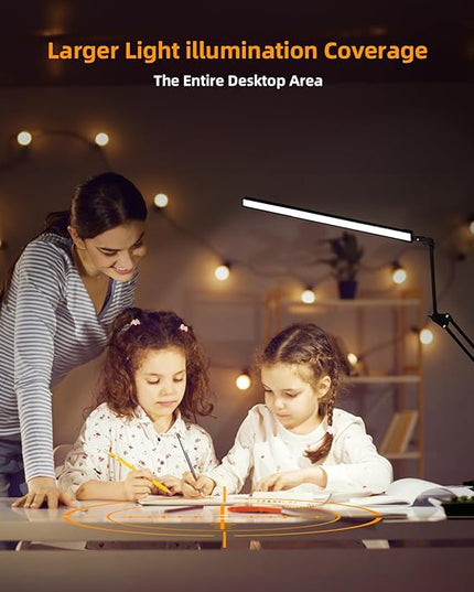 NOEVSBIG LED Desk Lamp with Clamp,2-in-1 Clamp on Desk Lamp with Base,50.7" Adjustable Swing Arm Architect Desk Lamp,Memory Function Desk Lights for Home Office,Workbench,Reading,Craft,Drafting - LeafyLoom