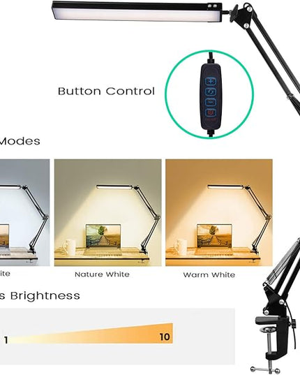 Swing Arm Desk Lamps for Architect Drafting or Computer Light, LED Bar Clamp Lamp - LeafyLoom