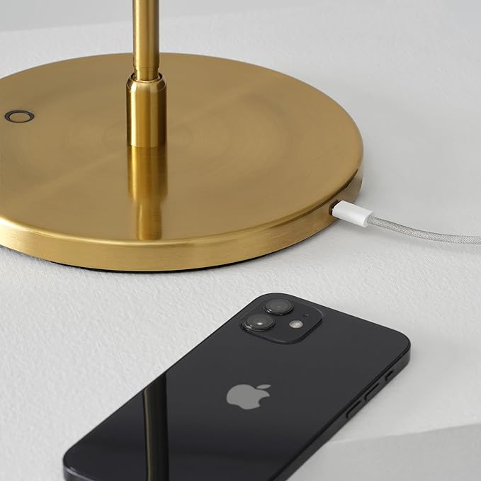 Brightech Libra LED Table Lamp - Contemporary Minimalist Thin Compact Desk Lamp - Adjustable Pivoting LED Head with Built-in Dimmer and Color Changing LED - Brass - LeafyLoom