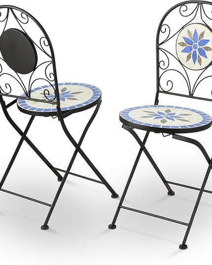 Alpine Corporation Blue and Beige Mosaic Bistro Set, 3-Piece - LeafyLoom