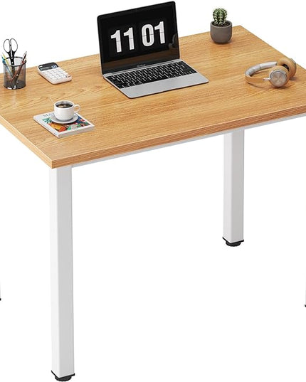 Need Small Desk, 31.5 inch Sturdy Writing Desk for Small Spaces, Small Computer Desk Teens Desk Study Table Laptop Desk Home Ofice Desk, White Metal Frame, Teak - LeafyLoom