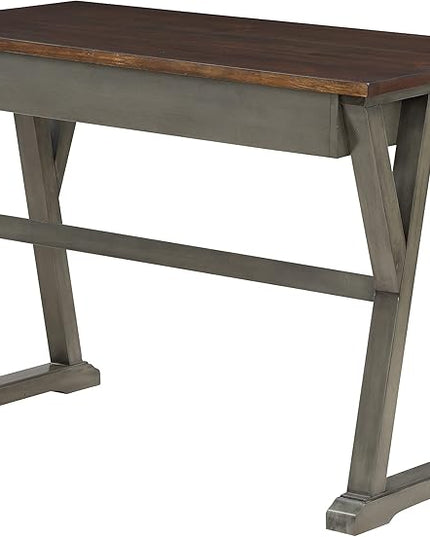 OSP Home Furnishings Jericho Rustic 42 Inch Writing Desk with 2 Drawers and Burnished Decorative Hardware, Slate Gray - LeafyLoom