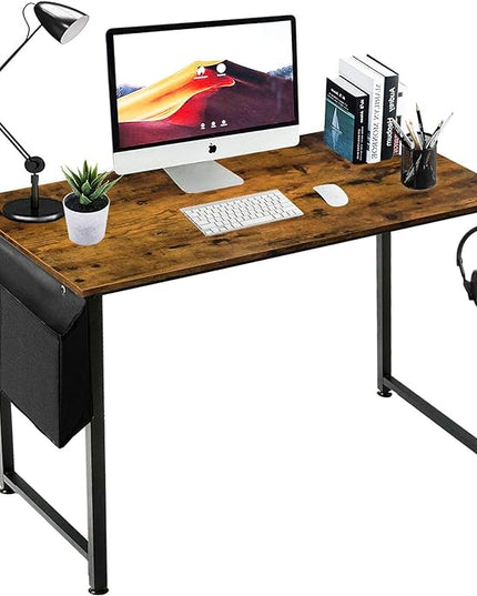 Lufeiya Small Computer Desk Study Table for Small Spaces Home Office 39 40 Inch Rustic Student Writing Desk with Storage Bag,Brown - LeafyLoom