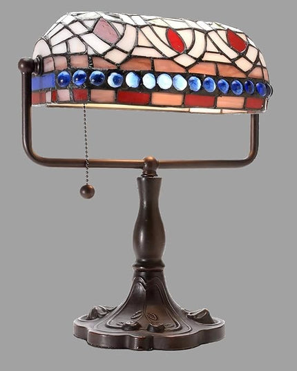 Warehouse of Tiffany KS20+MB50 12-inch Stained Glass Blue Gemstones Desk Lamp, Brown - LeafyLoom