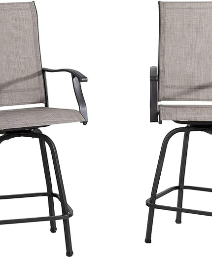 Shintenchi 2 Piece Patio Swivel Bar Stools, Outdoor Height Bar Patio Stools& Bar Chairs Set of 2 with High Back, All-Weather Textile Outdoor High Top Bistro Chairs for Yard,Balcony,Deck - LeafyLoom