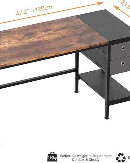 HOMIDEC Office Desk, Computer Desk with Drawers 47" Study Writing Desks for Home with Storage Shelves, Desks & Workstations for Home Office Bedroom - LeafyLoom