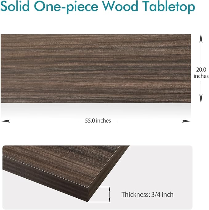 Kaboon Universal Tabletop 55"x20", Solid One-Piece Melamine Table Top, Double Desk L-Desk DIY, Home and Office,Eucalyptus/Dark Walnut - LeafyLoom