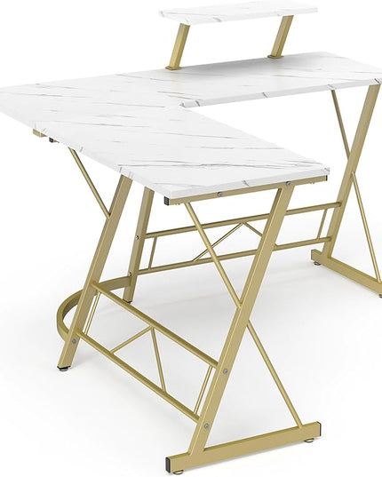 Mr IRONSTONE L Shaped Desk Computer Corner Desk, Home Gaming Desk, Office Writing Workstation with Large Monitor Stand, Easy to Assemble (White,51 Inch) - LeafyLoom