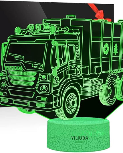 Garbage Truck Car Gift Night Lights for Kids 3D Lamp LED Desk Lamps for Boys Decor Bedroom Room USB plugs 7 Color Gradual Changing Truck Light or Birthday Xmas Party Festival Decor Children Gifts - LeafyLoom