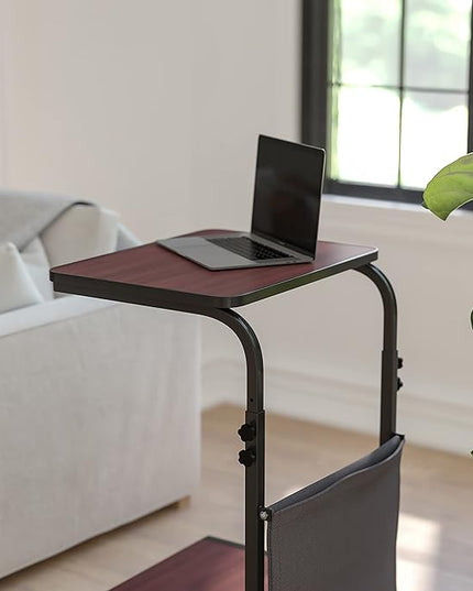 Flash Furniture Charger Mobile Sit-Down, Stand-Up Mahogany Computer Ergonomic Desk with Removable Pouch (Adjustable Range 27'' - 46.5'') - LeafyLoom