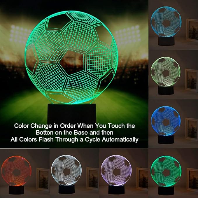 Wiscky Soccer Night Lights for Kids 3D Illusion Football Lights Lamp 7 LED Colors Changing Touch Table Desk Lamps Decorative Lighting Cool Toys Gifts Birthday Holiday Xmas Gifts Sports Theme Fans - LeafyLoom
