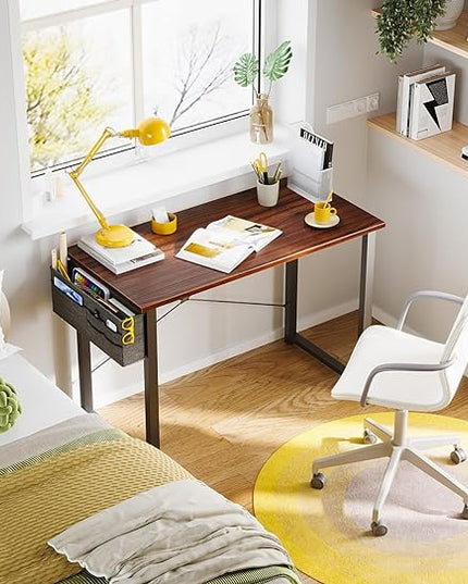 ODK Laptop Desk Study Desk, 32 Inch Small Desk, Writing Desk with Storage, Work Table with Headphone Hook for Small Space Home Office, Deep Brown - LeafyLoom