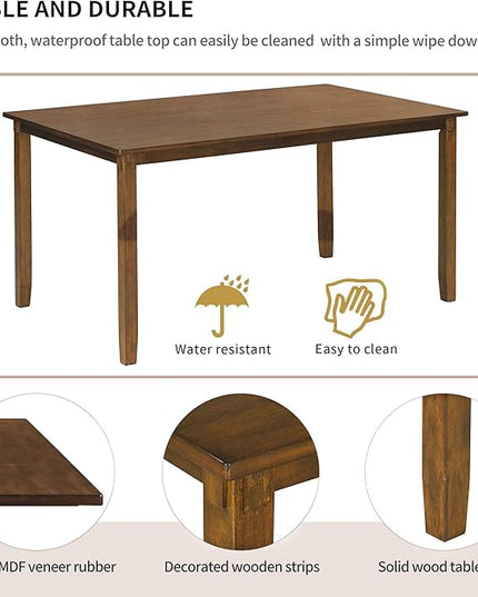 6-Piece Retro Style, Kitchen Set with Wooden Rectangular Table and 4 Chairs & Bench with Cushion for Family Dinner Dining Room, Set of 6(Natural Cherry) - LeafyLoom