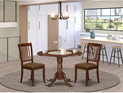 East West Furniture DLDA3-MAH-C Dublin 3 Piece Modern Set Contains a Round Wooden Table with Dropleaf and 2 Linen Fabric Dining Room Chairs, 42x42 Inch, Mahogany - LeafyLoom