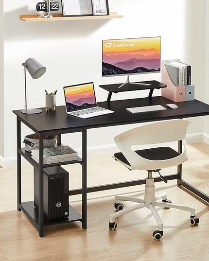 GreenForest Computer Home Office Desk with Monitor Stand and Storage Shelves on Left or Right Side,47 inch Modern Writing Study PC Laptop Work Table,Black - LeafyLoom