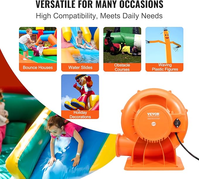 VEVOR Air Blower, 2-Speed Inflatable Blower, 1HP and 1.2HP, Portable and Powerful Bounce House Blower, Commercial Bouncy Castle Electric Blower, Used for Inflatable Bouncy Castle and Jump Slides - LeafyLoom