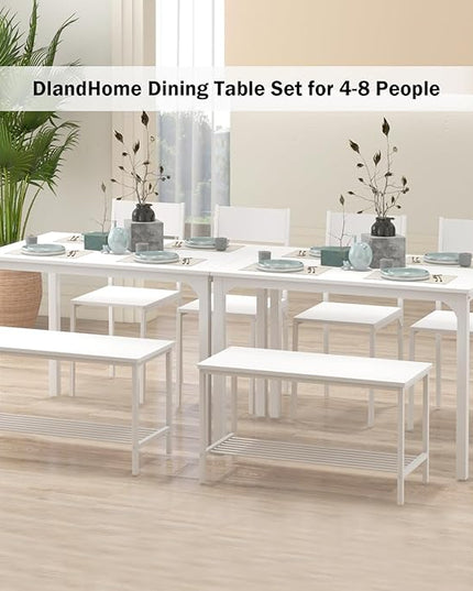 DlandHome 4 Person Dining Table Set, Dining Table with 2 Chairs and 1 Bench,Rectangular Space-Saving Dinner Table with Two Benches for Kitchen - LeafyLoom