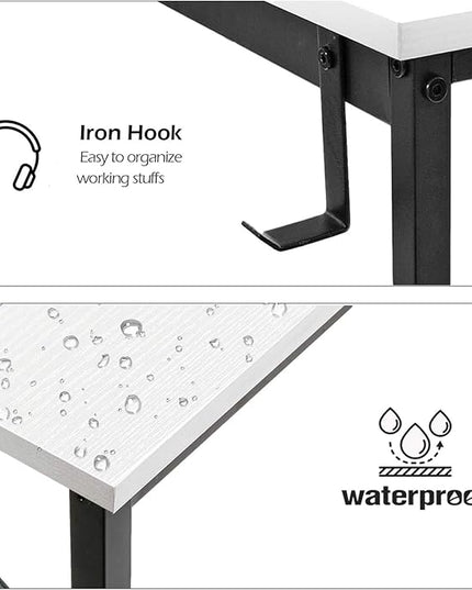 Lufeiya Computer Desk White Writing Table for Small Spaces Home Office 39 Inch Modern Study PC Des,with Storage Bag Hook (White Black) - LeafyLoom