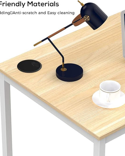 It's_Organized Computer Desk 47 Inch Home Office Study Writing Desk,Modern Simple Laptop Computer Table, Easy Assembly, Industrial Style, White Metal Frame,Wood Grain - LeafyLoom