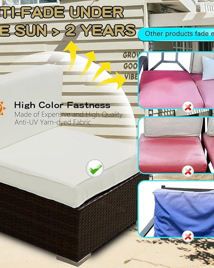 ClawsCover 7Pack Outdoor Seat and Back Cushions Replacement Covers Fit for 3/5 Pieces 4-Seater Wicker Rattan Patio Furniture Conversation Set Sectional Couch,Cream-Large(Include Cover Only) - LeafyLoom