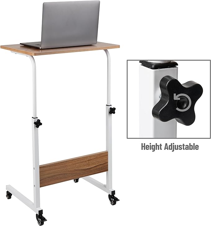 Mind Reader Woodland Collection, Mobile Sit/Stand Laptop Desk Adjustable, Lockable Casters, Portable, 21.75" L x 15.75" W x 33" H, Medium, Brown - LeafyLoom
