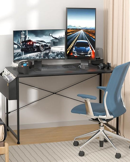 MoNiBloom Computer Desk 47", Simple Style Home Gaming Desk with Storage Bag, Office Writing Workstation- Black - LeafyLoom