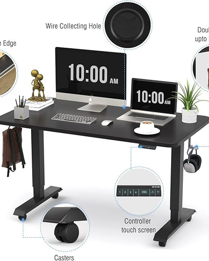Monomi Electric Height Adjustable Standing Desk, 48x24 Inches, Ergonomic Home Office Sit/Stand Up Desk (Black Steel Frame/Black Top) - LeafyLoom