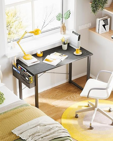 ODK Laptop Desk Study Desk, 32 Inch Small Desk, Writing Desk with Storage, Work Table with Headphone Hook for Small Space Home Office, Espresso Gray - LeafyLoom