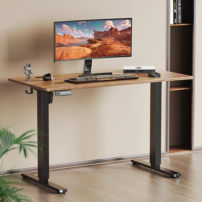 Sweetcrispy 55 x 24in Adjustable Height Electric Standing Computer Home Office Desk Ergonomic Workstation with 3 Memory Controller, 55"x24", Rustic Brown+Black - LeafyLoom